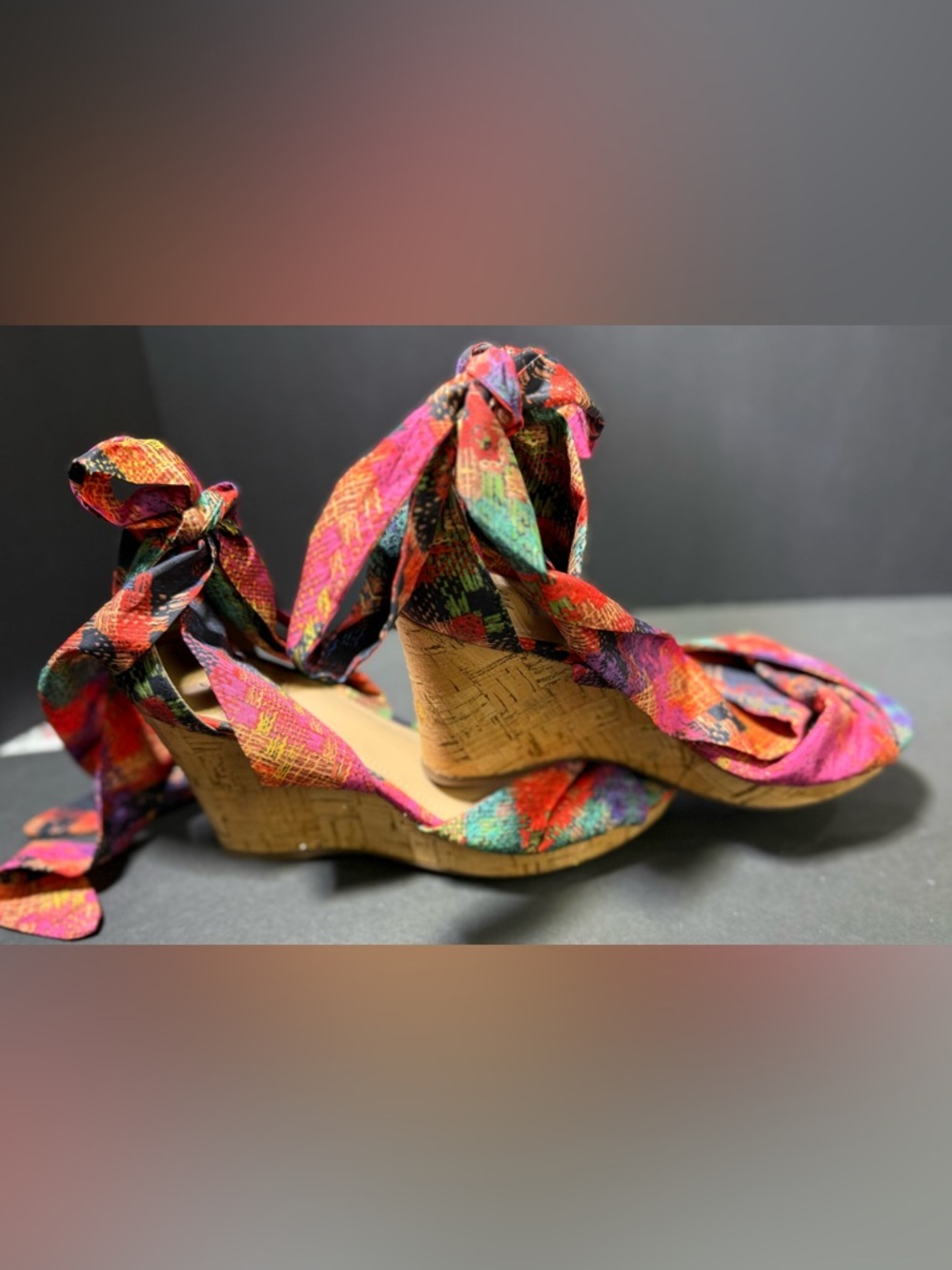 Tie-Ankle Multicolor Open-Toe ankle wrap platform cork wedge heels by Impo Olani - Picture 4 of 7